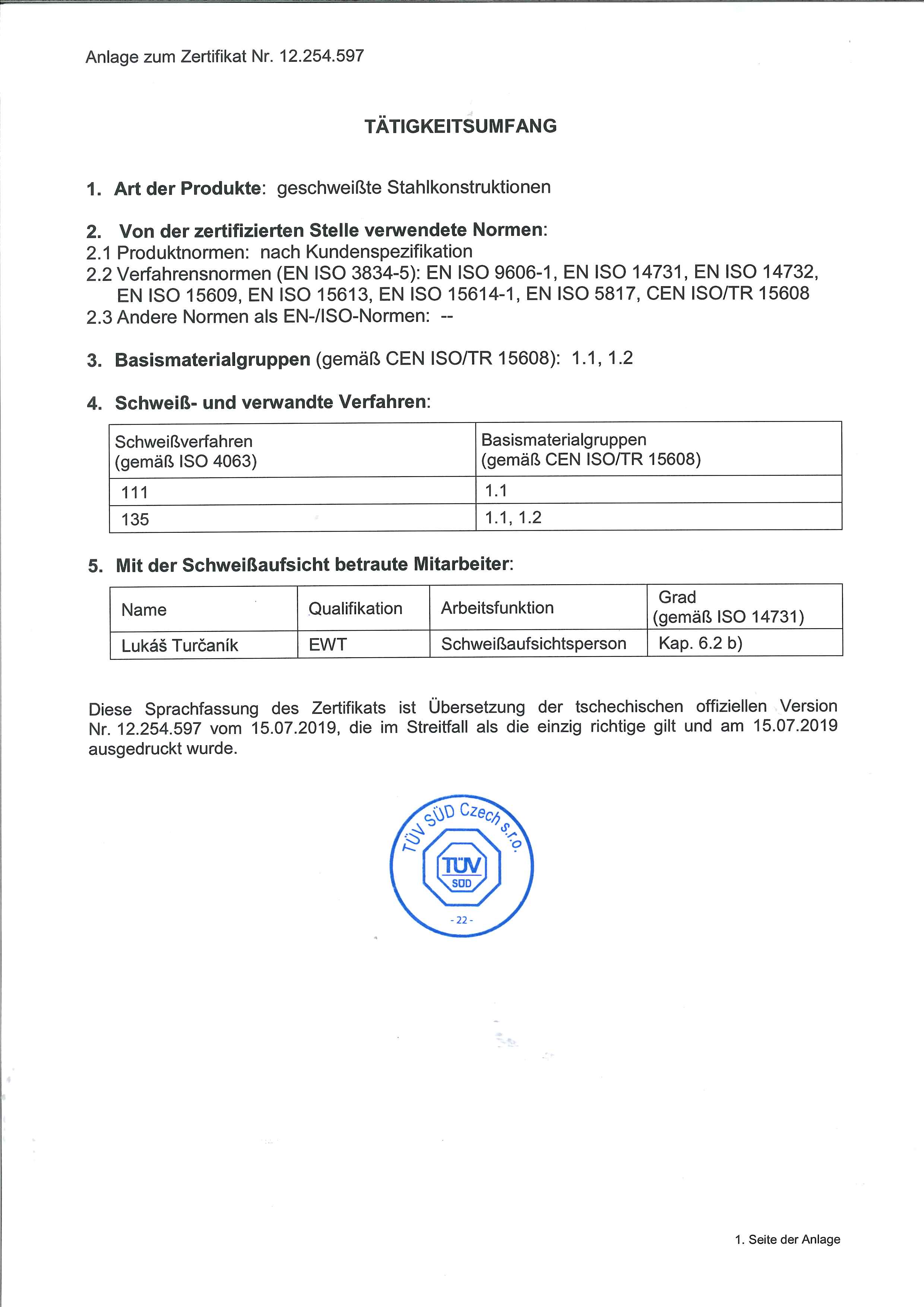 2019 Certifikát ISO 3834 2 Nj str2