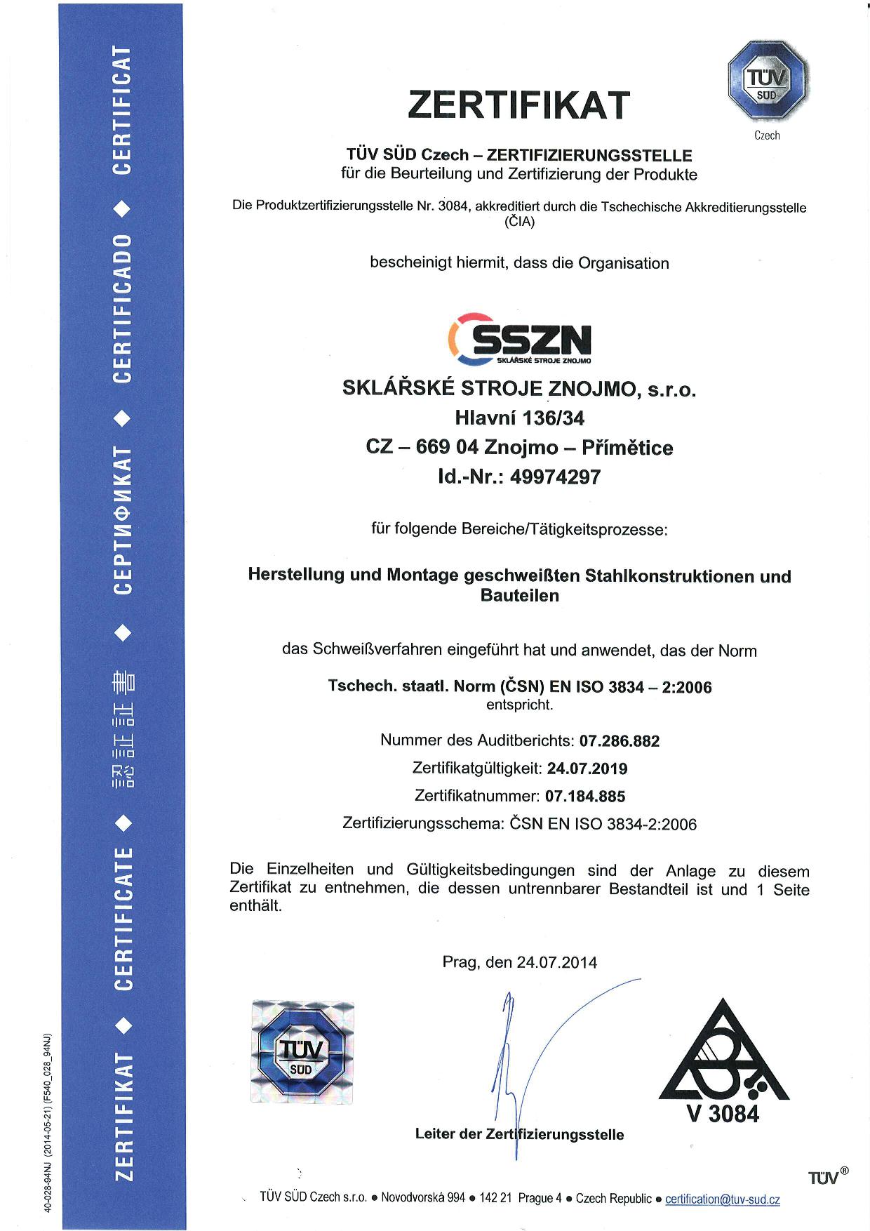 Certifikát 3834-2 DE 2014 1