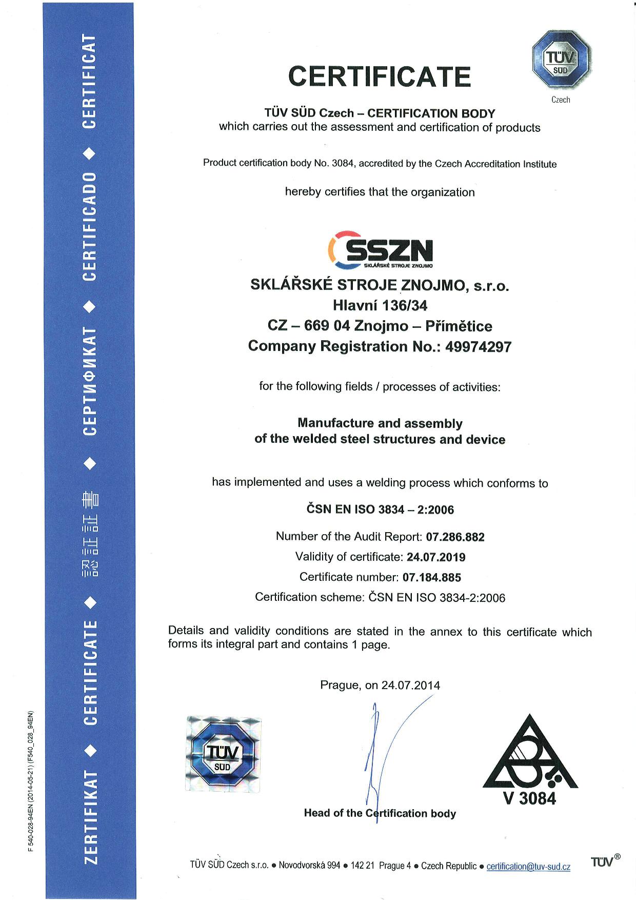 Certifikát 3834-2 EN 2014 1