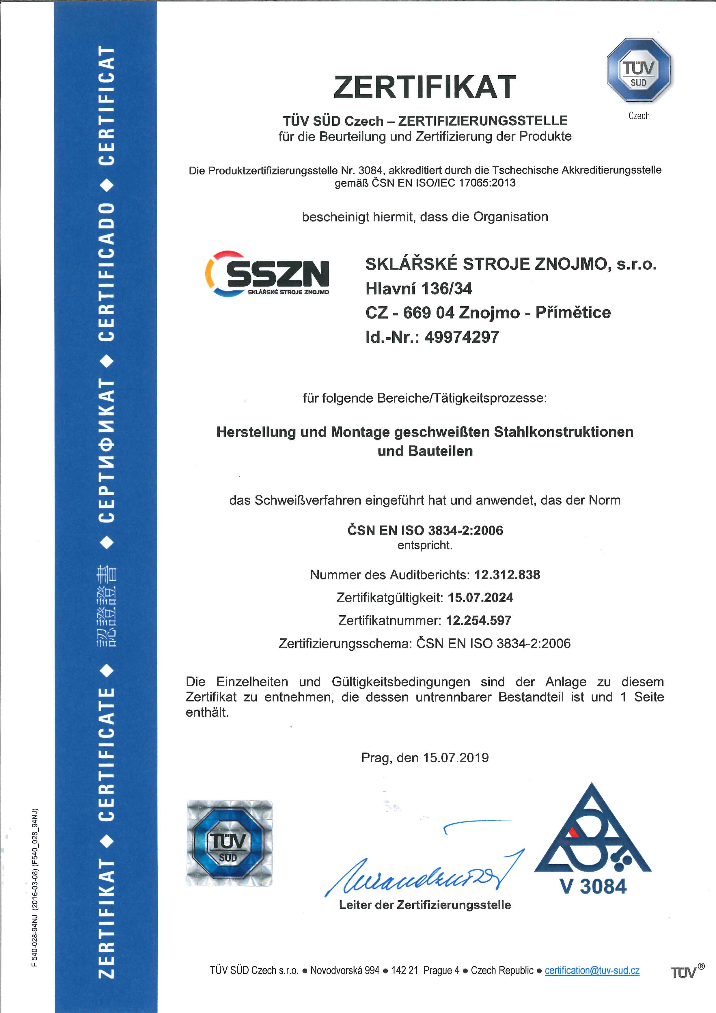 2019 Certifikát ISO 3834 2 Nj str1
