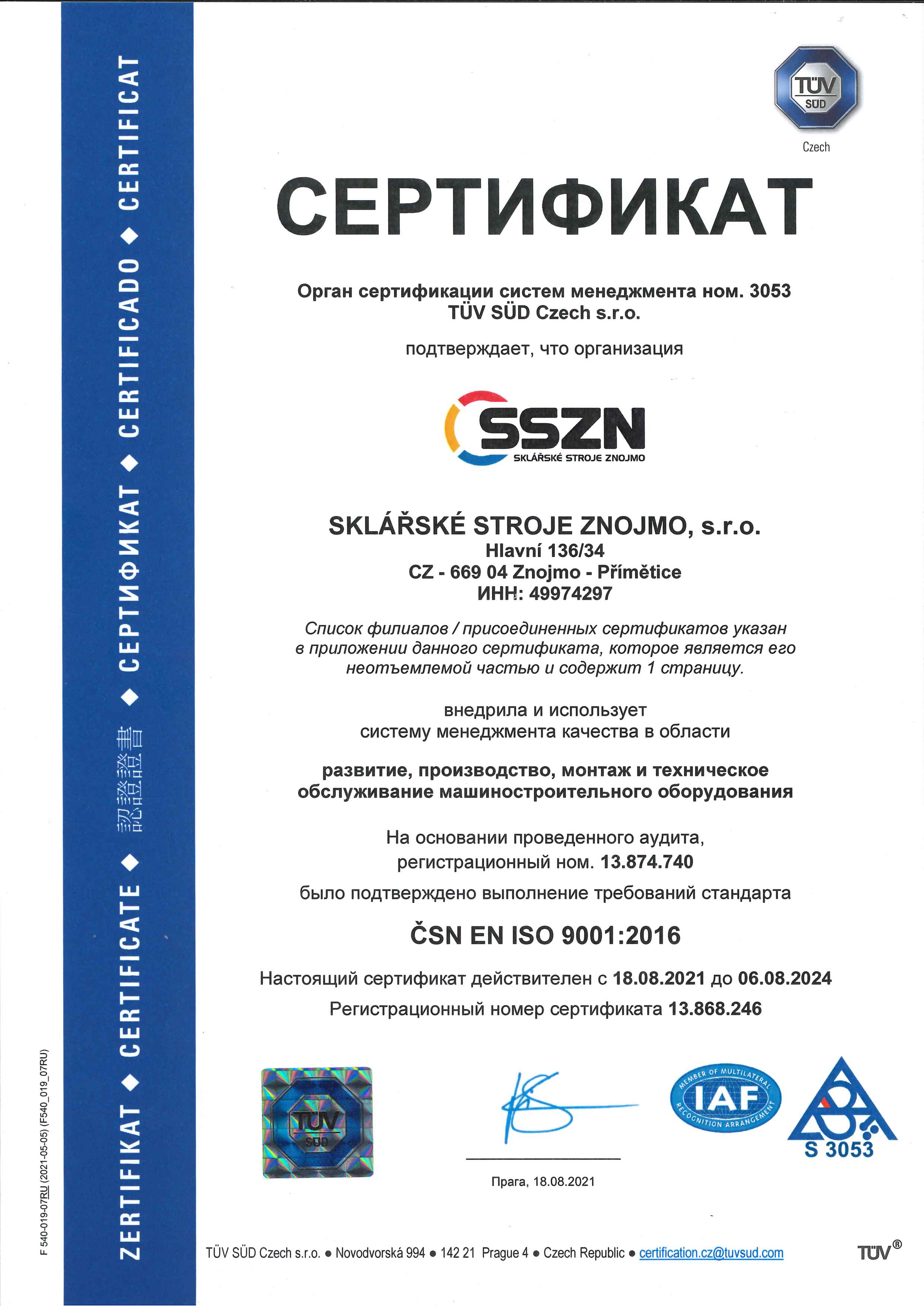 2021 Certifikát ISO 9001 Rj str1